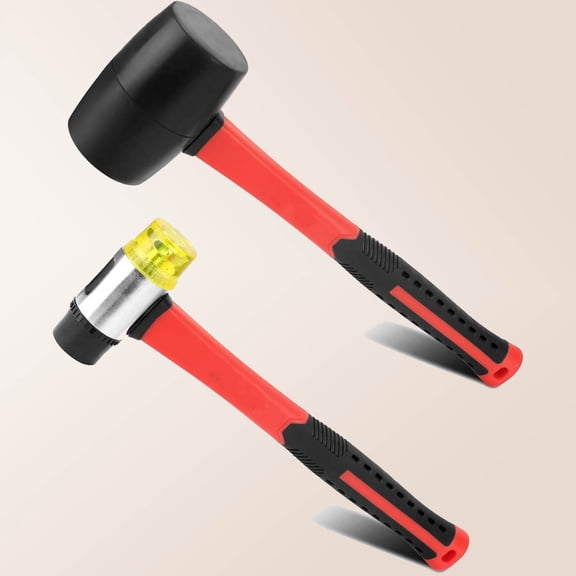 2-Piece Hammer Set - Rubber Mallet and Double-Faced Soft Hammer with Solid Head and Soft Grip Fiberglass Handle