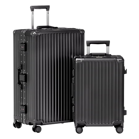 Luggage Sets 2 Piece Hard Shell PC ABS Aluminium Frame Suitcase with Spinner Wheels TSA Lock Zipperless 20 28 inch Black