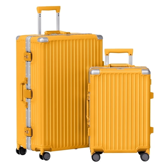 Luggage Sets 2 Piece Hard Shell PC ABS Aluminium Frame Suitcase with Spinner Wheels TSA Lock Zipperless 20 28 inch Orange