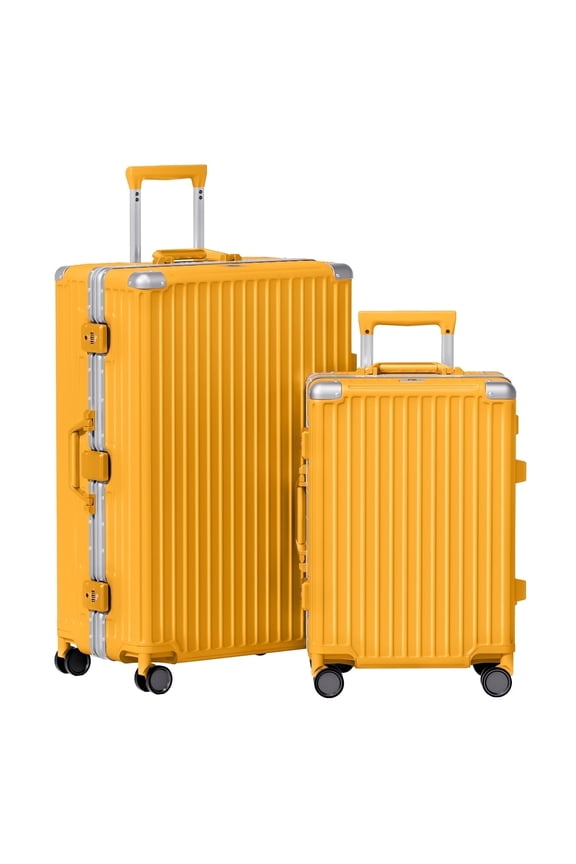 Luggage Sets 2 Piece Hard Shell PC ABS Aluminium Frame Suitcase with Spinner Wheels TSA Lock Zipperless 20 28 inch Orange