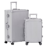 Luggage Sets 2 Piece Hard Shell PC ABS Aluminium Frame Suitcase with Spinner Wheels TSA Lock Zipperless 20 28 inch Silver