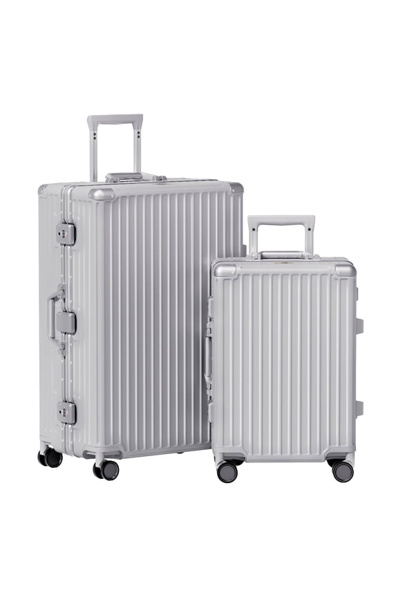 Luggage Sets 2 Piece Hard Shell PC ABS Aluminium Frame Suitcase with Spinner Wheels TSA Lock Zipperless 20 28 inch Silver