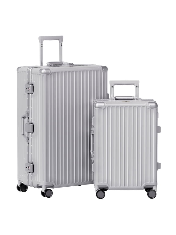 Luggage Sets 2 Piece Hard Shell PC ABS Aluminium Frame Suitcase with Spinner Wheels TSA Lock Zipperless 20 28 inch Silver