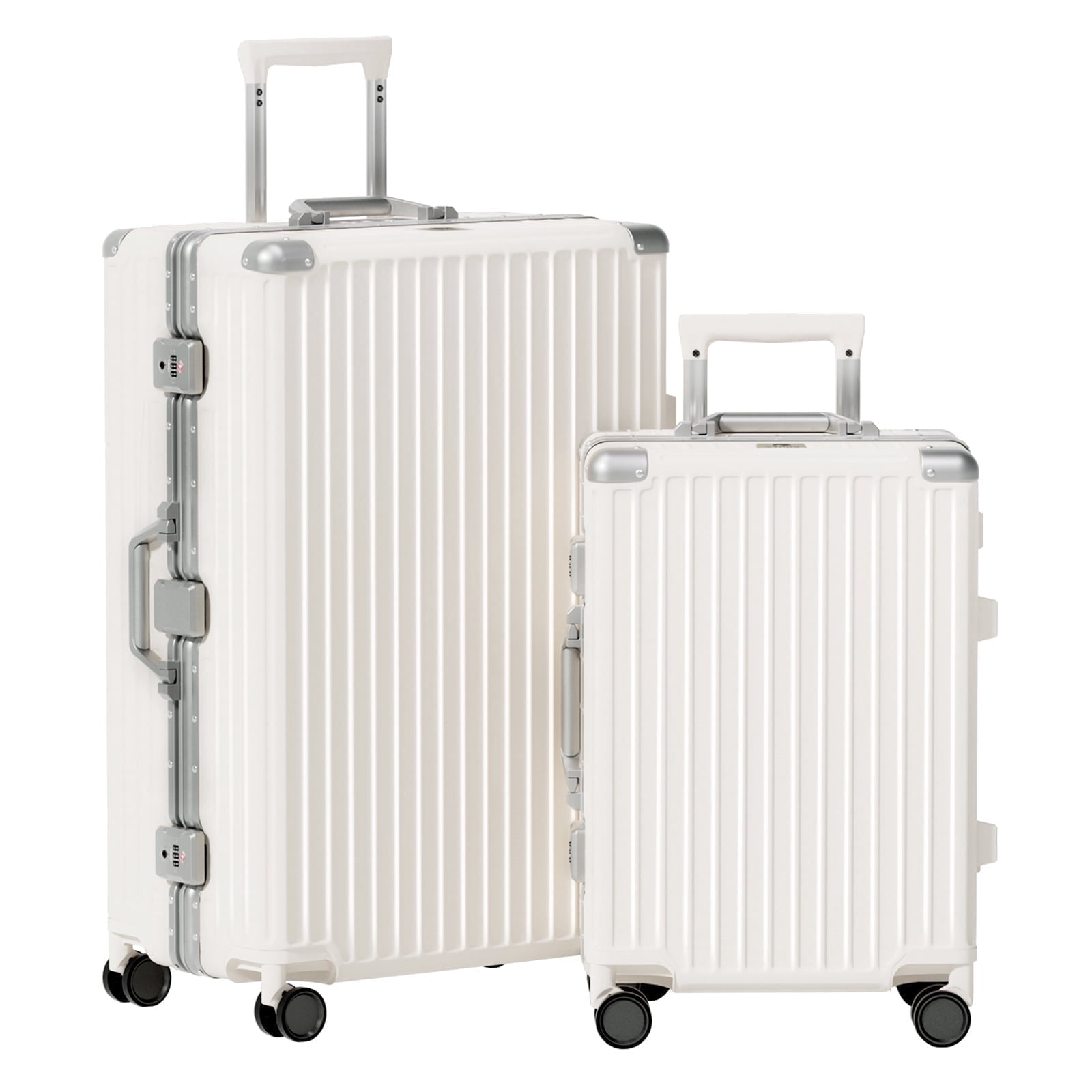 Luggage Sets 2 Piece Hard Shell PC ABS Aluminium Frame Suitcase with Spinner Wheels TSA Lock Zipperless 20 28 inch White