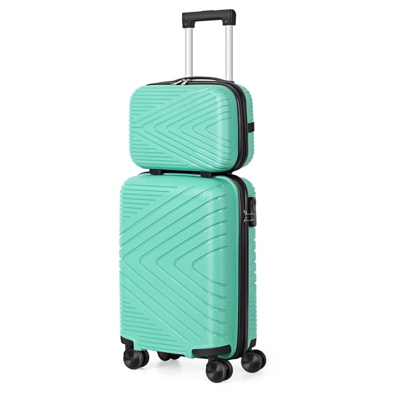 2-Piece Hardside Luggage Set, 20" Carry-On Suitcase with 14" Cosmetic Case, Lightweight Travel Set Green
