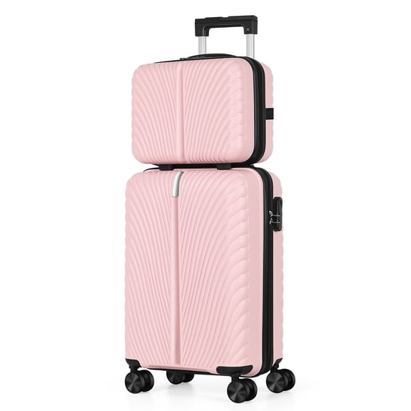 2-Piece Hardside Luggage Set, PP Spinner Luggage with Combination Lock, Lightweight Travel Set Pink