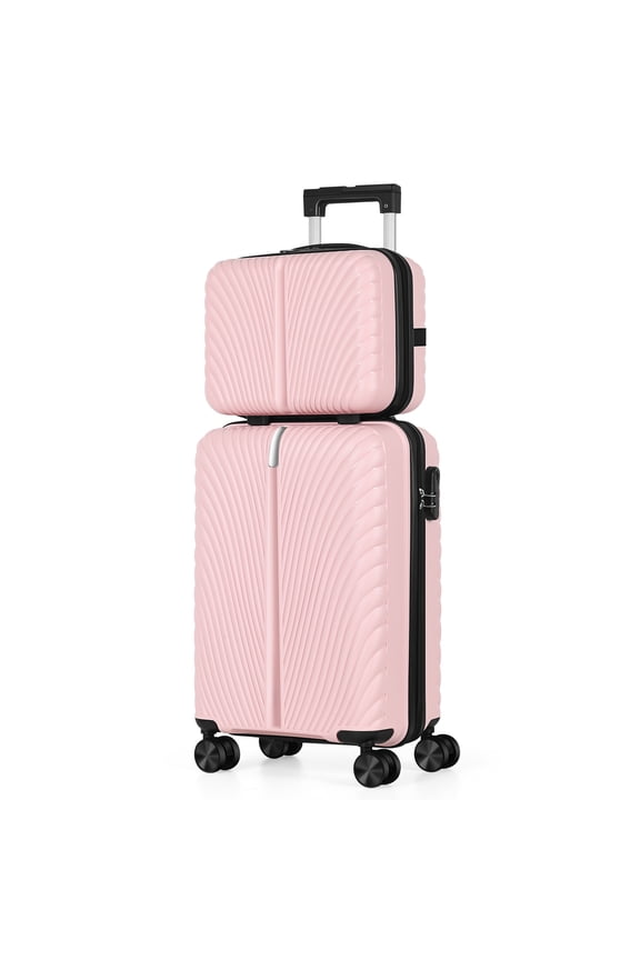 2-Piece Hardside Luggage Set, PP Spinner Luggage with Combination Lock, Lightweight Travel Set Pink