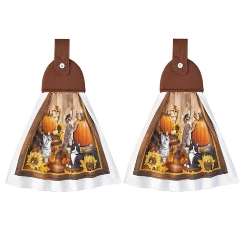2-Piece Harvest Cats Hanging Kitchen Towels