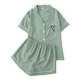 thumbnail image 1 of 2 Piece Heart Print Loungewear Women Button Down Short Sleeve Shirt with Shorts Summer Solid Color Soft Pajama Sets, 1 of 4