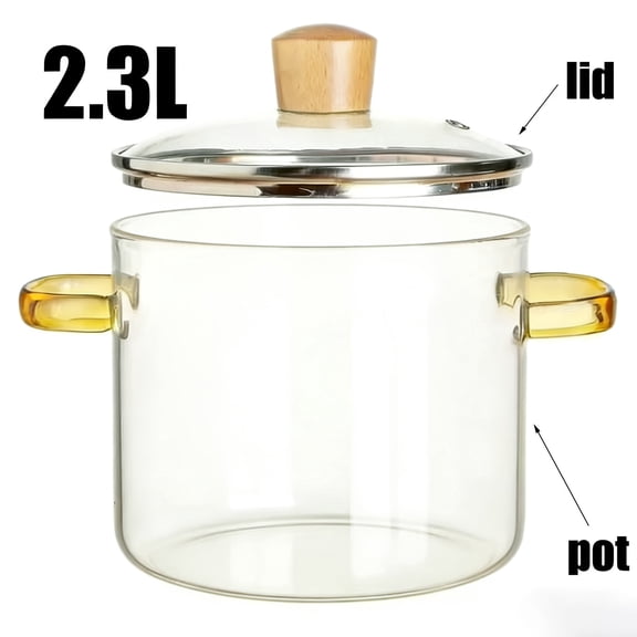 2-Piece Heat Resistant Glass Stew Pot Set with Lids, Stove Safe Clear Glass Cookware for Soup, Milk, Pasta and Daily Home Cooking
