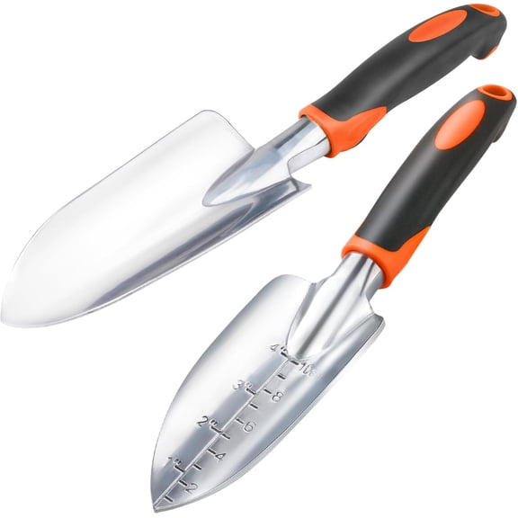 2 Piece Heavy Duty Aluminum Alloy Garden Trowel Set Measurement Mark Hand Shovel Digging Tool