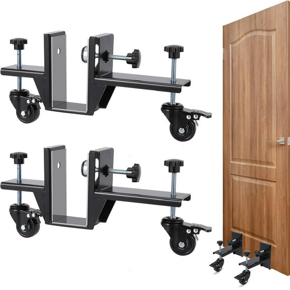 2-Piece Heavy Duty Door Installation Kit, 300LB Capacity Door Dolly for 0-2.99" Thick Doors, 360° Rotating Wheels w/Brakes – One-Person Operation for Commercial/Residential Use