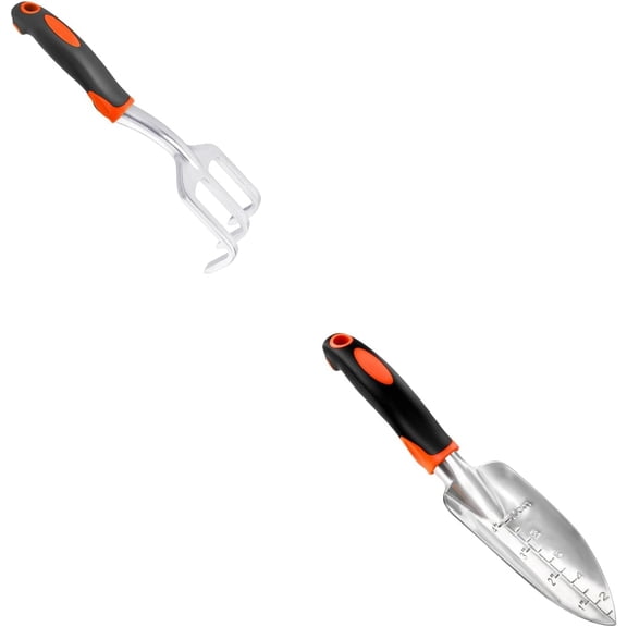 2 Piece Heavy Duty Garden Hand Rake And Graduated Shovel Trowel Digging Set
