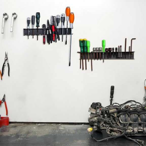 2-Piece Heavy-Duty Metal Wall-Mounted Screwdriver Storage Rack and Hand Tool Organizer
