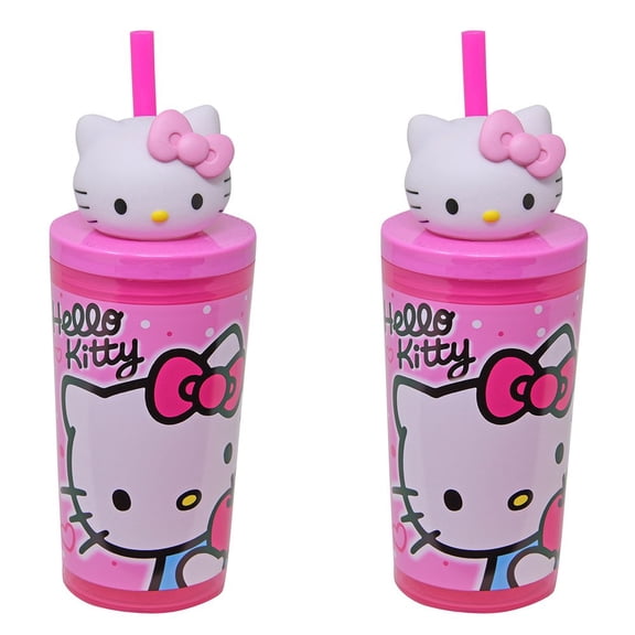 2 Piece Hello Kitty 12oz Straw Tumbler with Molded Head Topper, girls