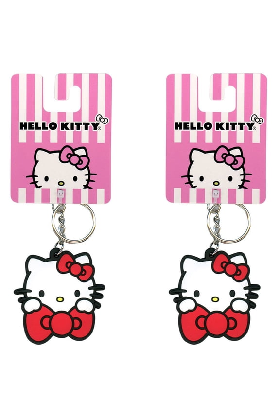 2 Piece Hello Kitty Red Lasercut Rubber Bag Clip Keychain Accessory in Display