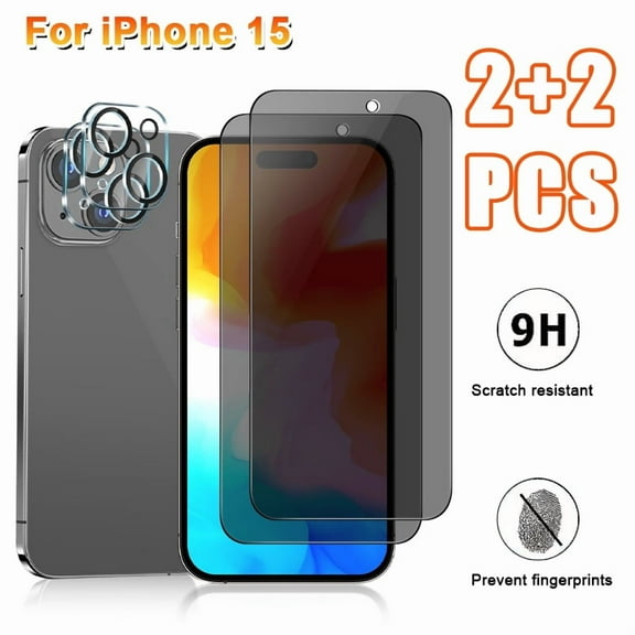 2-Piece High-Definition Screen Protector+2-Piece Lens Protector, Suitable For Iphone 15, 9h Hardness Fully Covered Tempered Glass, High-Definition Transparent, Friendly Shell, Easy To Install