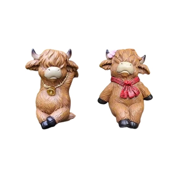 2-Piece Highland Cow Pot Huggers Set, Resin Climbing Cow Planter Decorations, Valentine's Day Highland Cow Figurine for Garden, Patio, Fence, Lawn, Tabletop and Farmhouse Home Décor