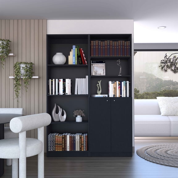 Dupree 2 Piece Home Bookcase set, 49" Wide with 9 Shelves , Living Room Black
