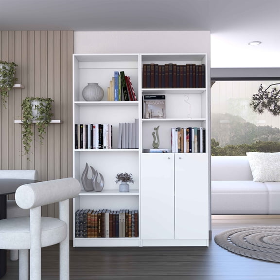Dupree 2 Piece Home Bookcase set, 49" Wide with 9 Shelves , Living Room White