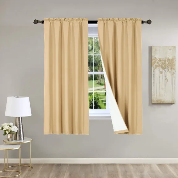 Gorgeous Home Linen 2PC Gold Solid Matte Color Window Lined Panel Curtain Rod Pocket 37" Width X 63" Length (each) Panel
