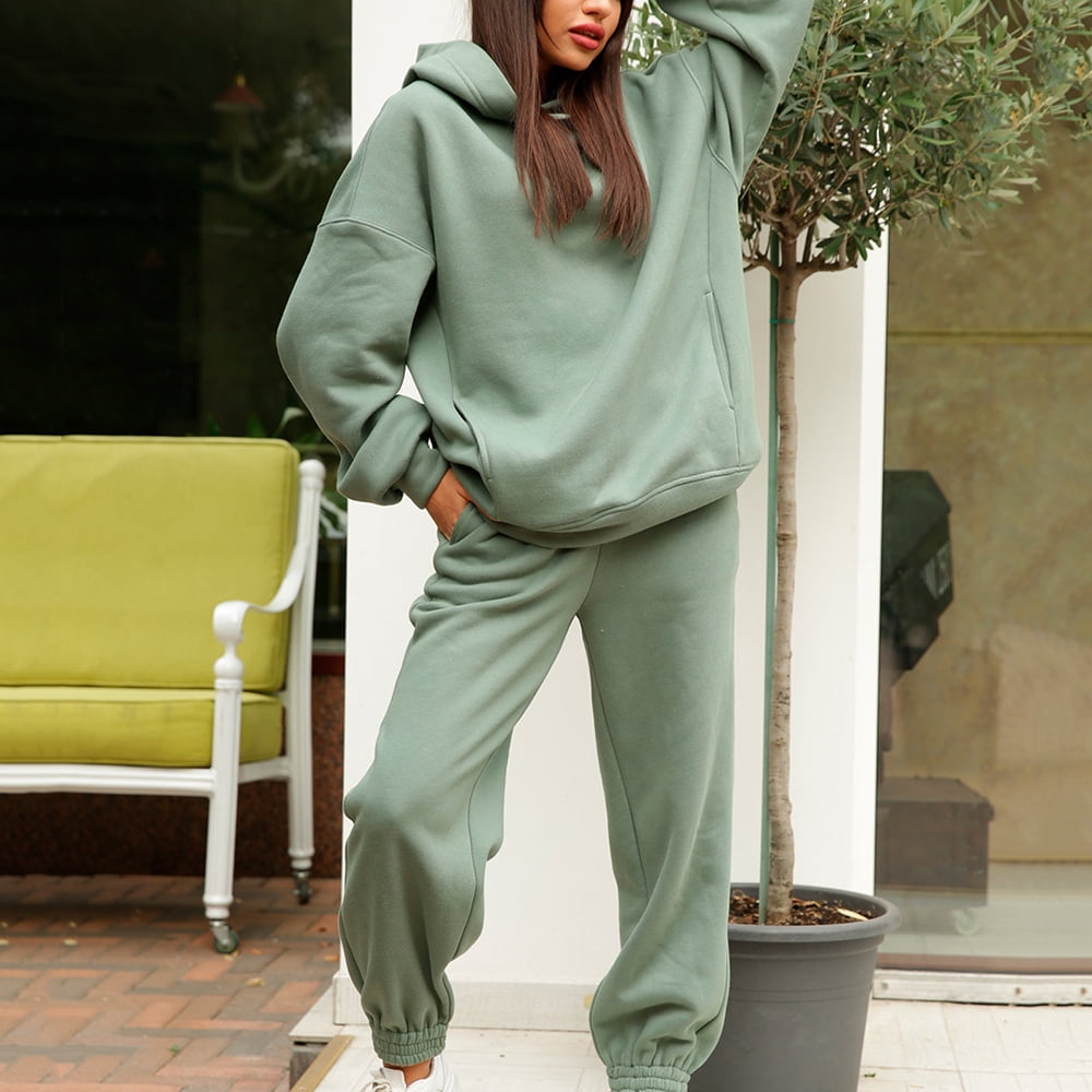 2-Piece Hoodies Set Solid Color Pullover Sweatshirt & Sweatpants Thick  Tracksuit Women's Clothing for Casual Sports Long Sleeves Loose Fit Baggy  Pants
