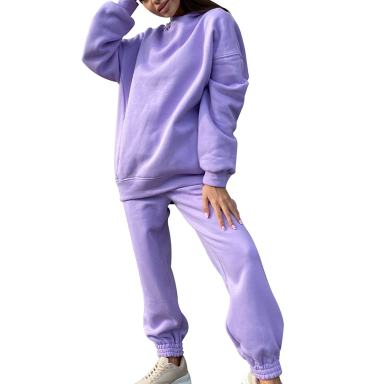 2-Piece Hoodies Set Solid Color Pullover Sweatshirt & Sweatpants Thick  Tracksuit