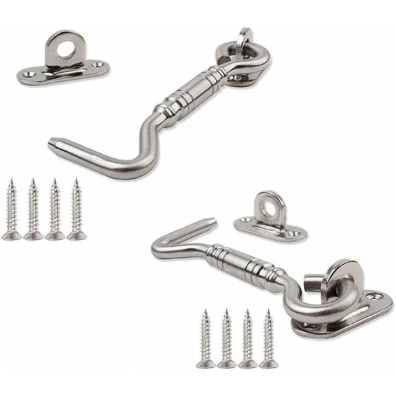 2 Piece Hook Door Closure Cabin Hook Gate Latch Door Latch With 8 Piece Screw For Door And Window Support 150 Mm Silver