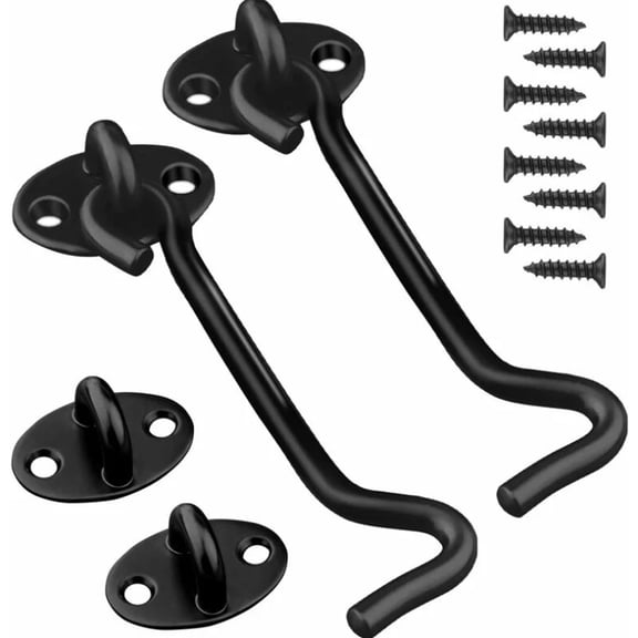 2 Piece Hook, Door Lock Hook, 8-Inch Stainless Steel for Barn Door Lock Bathroom Window Sliding Door Latch (Black)