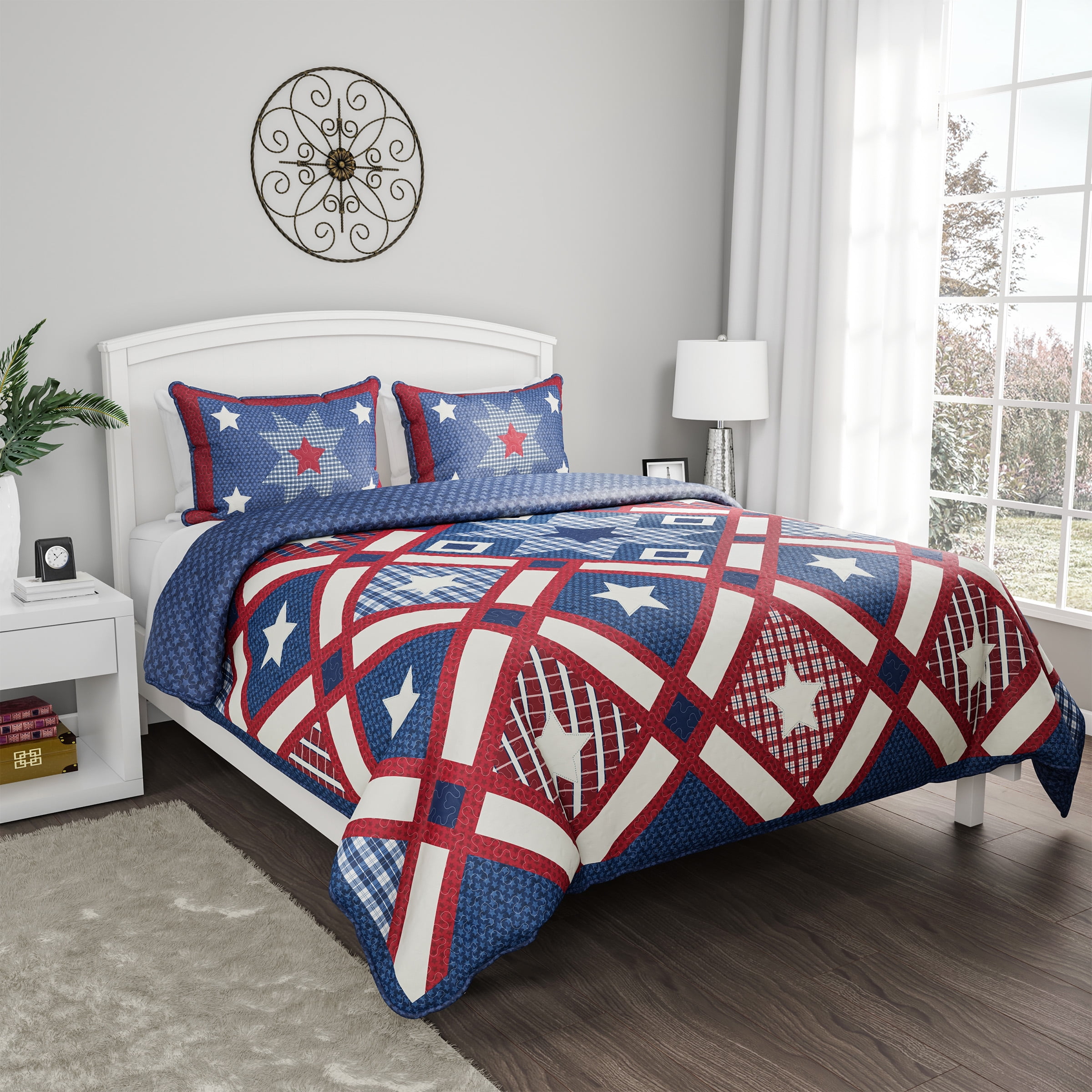 2-Piece Hypoallergenic Patriotic Americana Print Quilt and Bedding Set ...