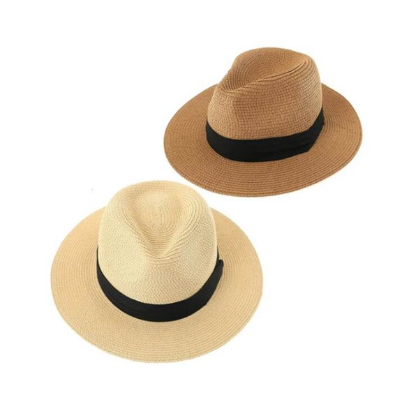 2 Piece In Wide Brim Hats for Summer Beach Trip and Brown Men One Size