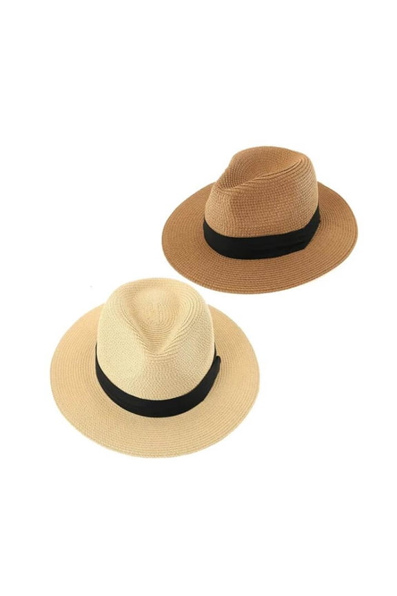 2 Piece In Wide Brim Hats for Summer Beach Trip and Brown Men One Size