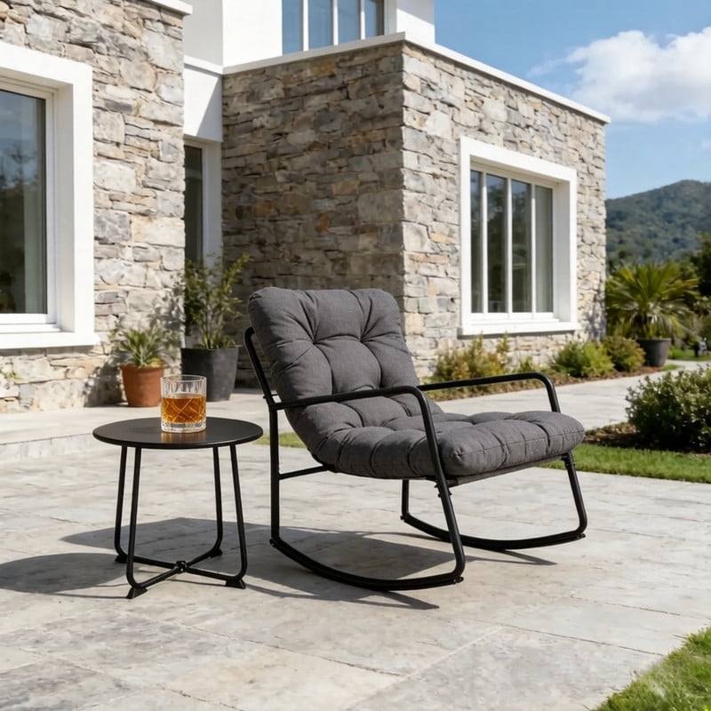 2-Piece Indoor & Outdoor Universal Rocking Chair with Side Table, Glider Rocking Recliner Chair with Cushion, Accent Armchair