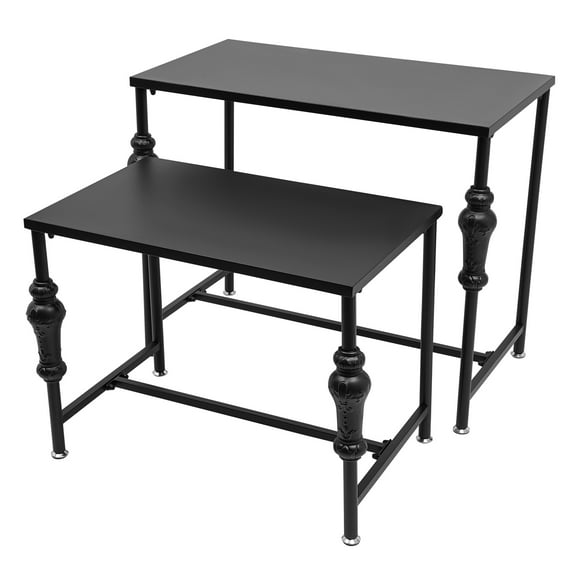 2-Piece Industrial Merchandise Display Rack - Carbon Steel Vintage Black Retail Table & Vertical Clothing Shoe Rack for Boutiques, Handbags, Shoes, and Apparel Storage