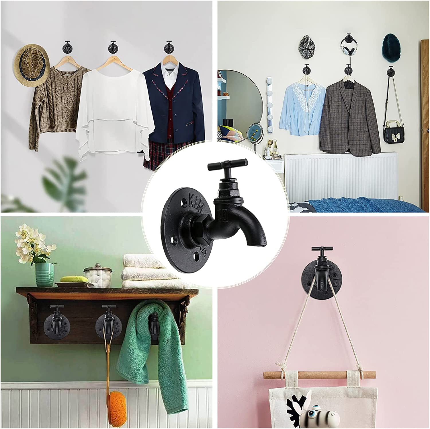2 Piece Industrial Pipe Clothes Hook Rack Heavy Duty Country Hat Robe 2 piece industrial pipe clothes hook rack heavy duty country hat robe