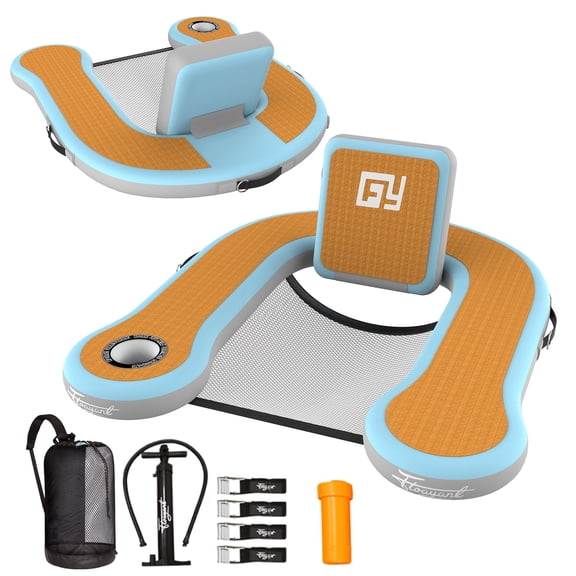 2 Piece Inflatable Pool Float Chair, Floating Lounger with Cup Holder, 100°Fixed Backrest, Breathable & Sinking Mesh Seat,Adults Inflatable Pool Float for Swimming Pool,Beach