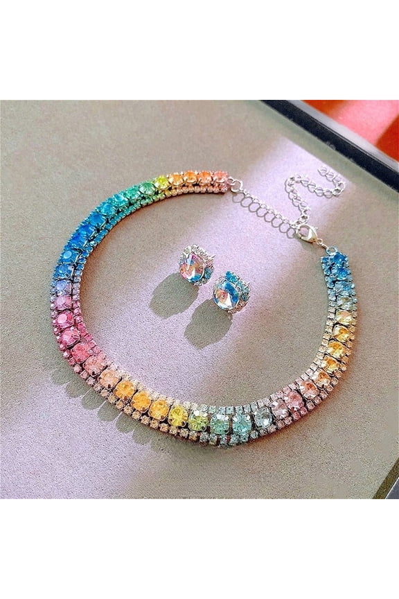 2-Piece Jewelry Set Gradient Zircon Earrings & Cuban Chain Necklace, Hip-hop Streetwear, Elegant Luxury Gift for Women