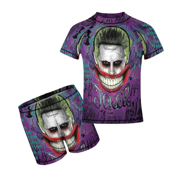 2 Piece Joker Bathing Suits Rash Guard Swim Shirts with Shorts Set