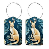 2 Piece Kangaroo Luggage Tag for Suitcase Identifiers Privacy Name Address Label Card Tags with Stainless Steel Loop Women Men