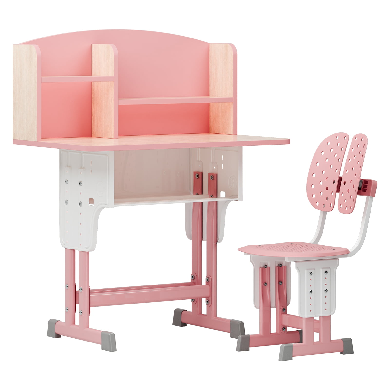2 Piece Kids Desk and Chair Set Adjustable Height Study Table with ...