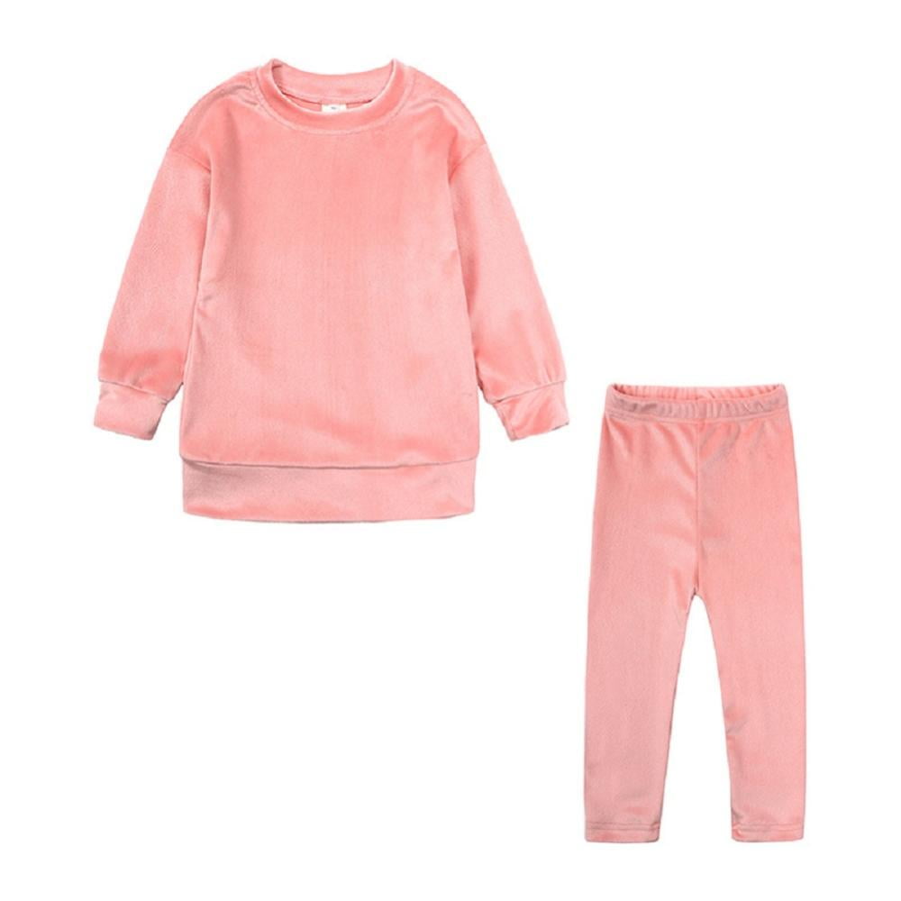 2Piece Kids Girls Velour Tracksuit Pullover Crew Neck Autumn/Winter