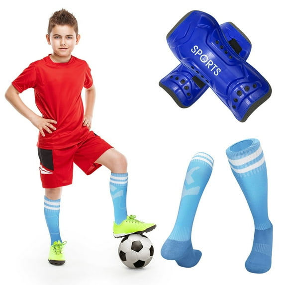 2-Piece Kids Soccer Shin Guards and Socks Set for Youth Boys & Girls Sky Blue S