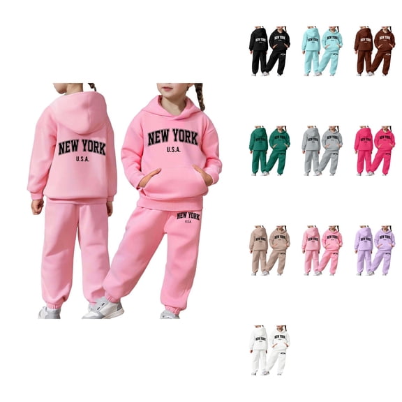 2-Piece Kids Warm Long Sleeve Hoodie Sweatshirt & Jogger Sweatpants Set with New York Letter Print – Toddler Boys Girls 2-13 Years