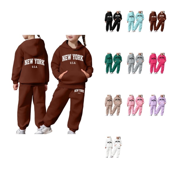 2-Piece Kids Warm Long Sleeve Hoodie Sweatshirt & Jogger Sweatpants Set with New York Letter Print – Toddler Boys Girls 2-13 Years