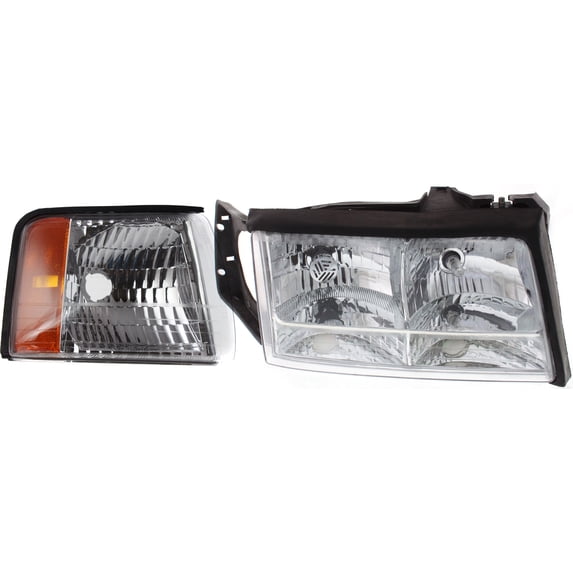 2-Piece Kit Passenger Side Headlight w/Corner Light w/Bulb Halogen Replacement for 1997-1999 Cadillac DeVille Base 8 Cyl 4.6L