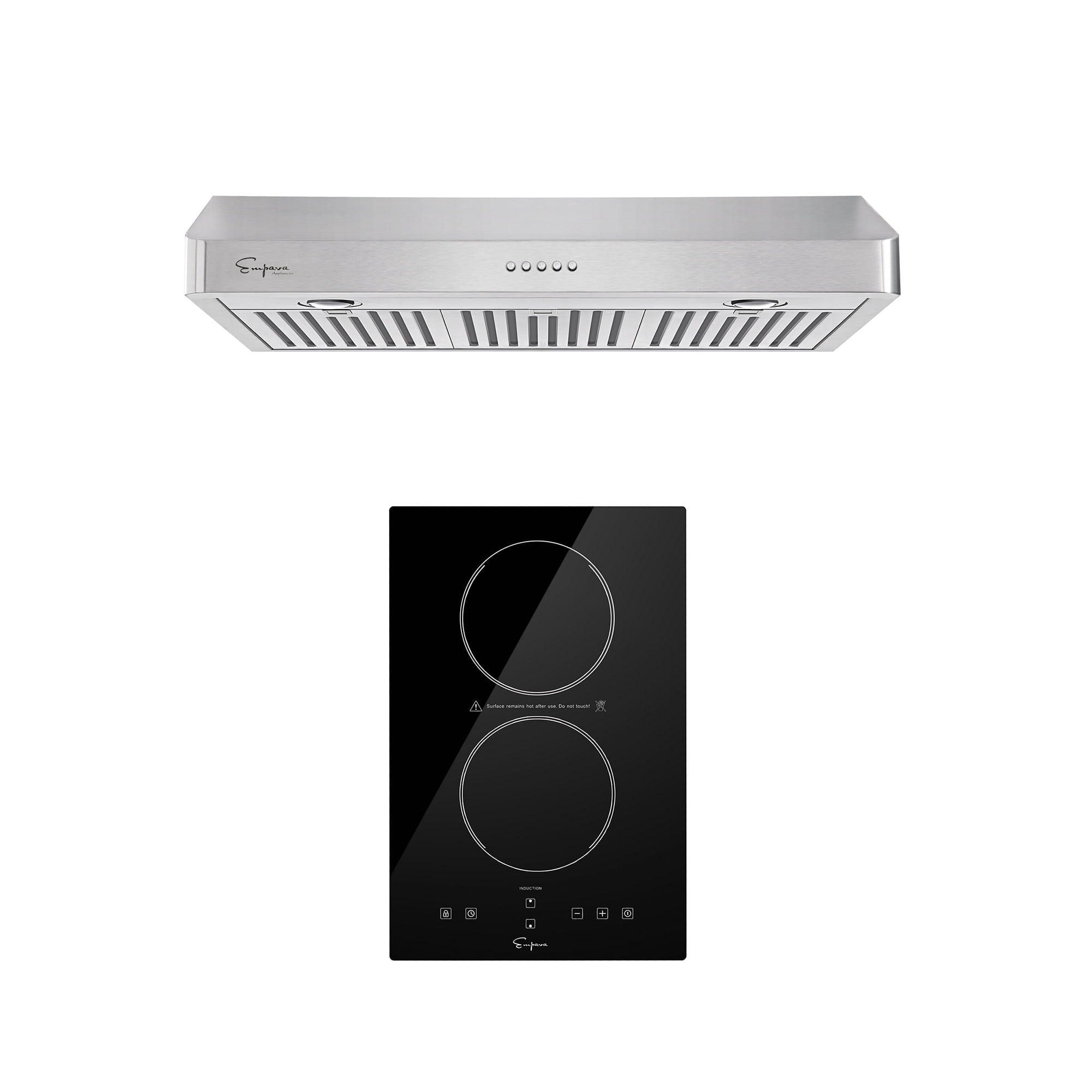 "2 Piece Kitchen Appliances Packages Including Portable 2 Heating Elments Induction Cooktop and 30"" Under Cabinet Range Hood"