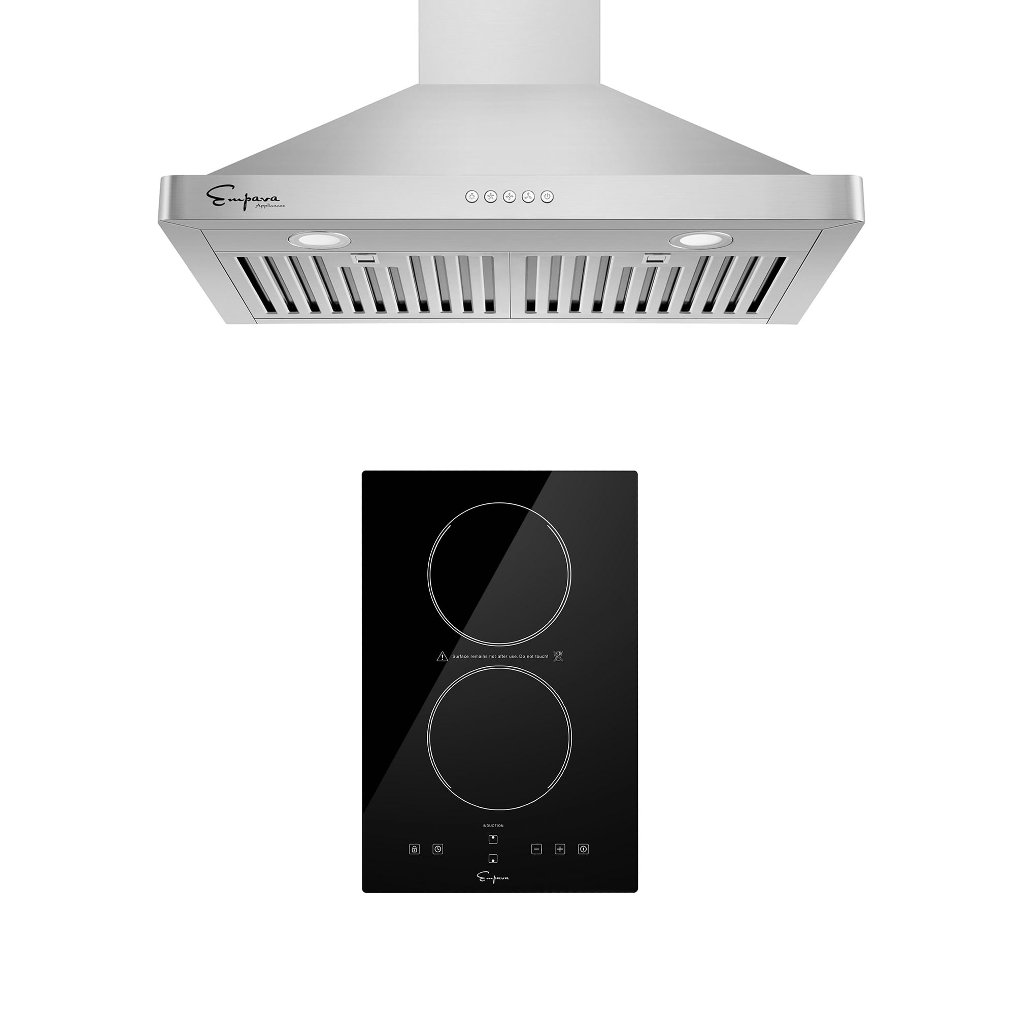 "2 Piece Kitchen Appliances Packages Including Portable 2 Heating Elments Induction Cooktop and 30"" Wall Mount Range Hood"