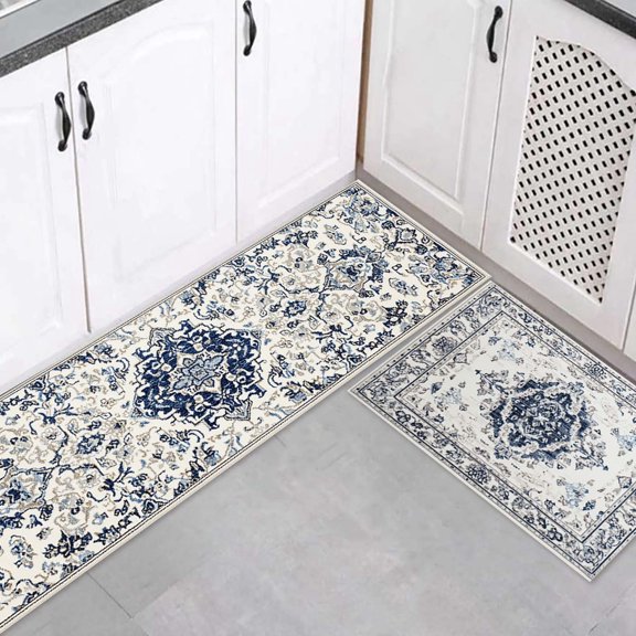 2 Piece Kitchen Carpet Mat Set Non Floor for Home Winter Warm Comfort