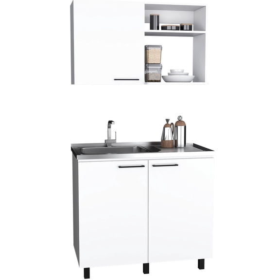 2-Piece Kitchen Configuration | Wall-Mounted with Utility Sink, Storage Space | Stainless Steel Countertop, Engineered Wood | Easy to Assemble and Use