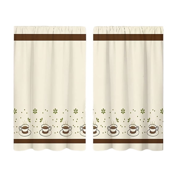 2 Piece Kitchen Curtain,Soft Washable Coffee Cup Floral Print Tiered Design Easy Assembly for Kitchen Dining Room Bathroom Window